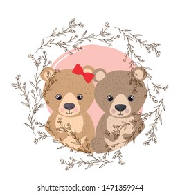 cute couple of bears with wreath