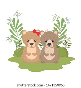 cute couple of bears with wreath