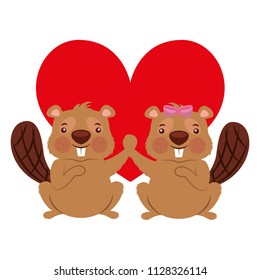 cute couple beaver animal in love heart