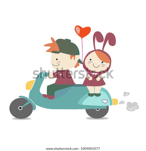 cute couple\
bikers riding a motorcycle\
cartoon