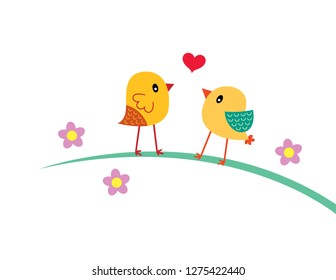 cute couple bird valentine greeting card vector
