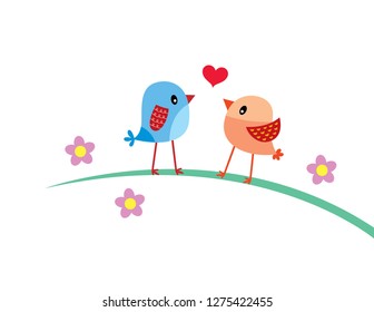 cute couple bird valentine greeting card vector