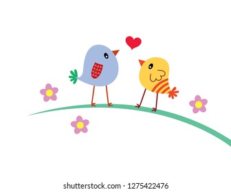 cute couple bird valentine greeting card vector