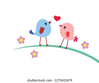 cute couple bird valentine greeting card vector