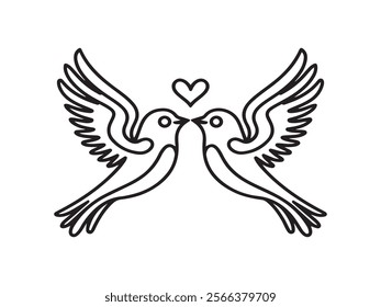 Cute couple birds with heart line art illustration. Symbolizing love and romance. 