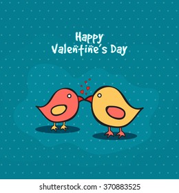 Cute couple of birds in love on stylish background for Happy Valentine's Day celebration.