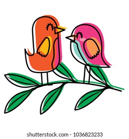 Cute Couple Birds Together Tree Branch Stock Vector (Royalty Free ...