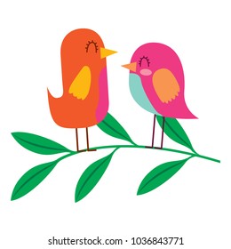 cute couple birds together in tree branch