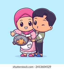 Cute Couple Boy And Girl Hijab Cooking Together Cartoon
Vector Icon Illustration. People Food Icon Concept Isolated
Premium Vector. Flat Cartoon Style
