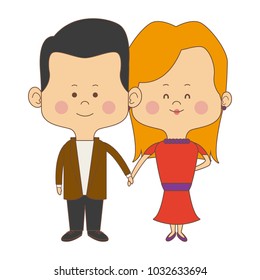 cute couple bride and groom holding hands lovely cartoon
