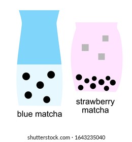 Cute couple of bubble milk blue matcha and bubble strawberry matcha in plastic containers vector