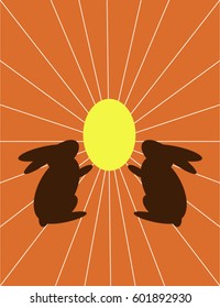 Cute couple of bunnies holding easter egg, spring holiday illustration, colorful vector, easter bunny shape
