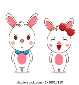 Cute couple bunny character vector illustration