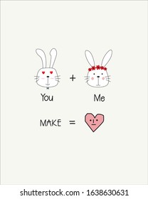 Cute couple bunny design for valentines day Pattern, Bunny love Background, Rabbit you and me, Rabbit Love Cards Vector Stock Vector Illustration. 