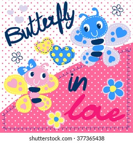 Cute couple butterfly in love illustration vector.