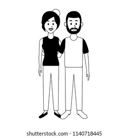 Cute couple cartoon in black and white