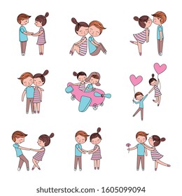 cute couple cartoon set isolated. vector illustration