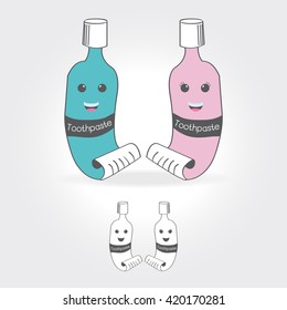 cute couple cartoon toothpaste cartoon,on white background Vector illustration