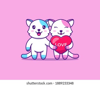 Cute couple cat with happy valentine's day greeting 