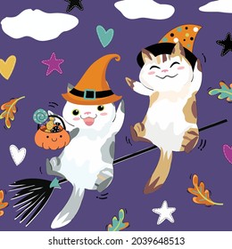 Cute a couple cat having fun on Halloween night