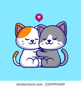 Cute Couple Cat Hug Cartoon Vector Icon Illustration. Animal Nature Icon Concept Isolated Premium Vector. Flat Cartoon Style