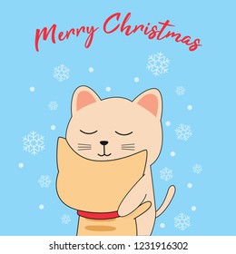 Cute couple cat hugging on winter