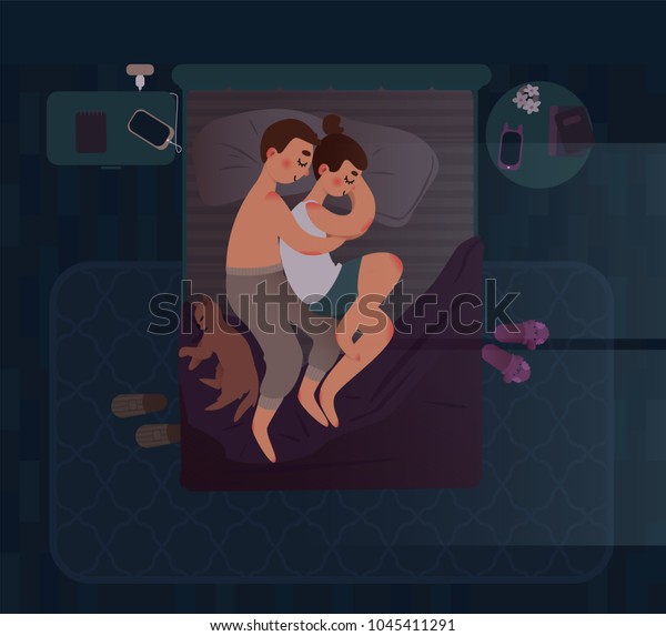 Cute Couple Cat Sleeping On Bed Stock Vector Royalty Free