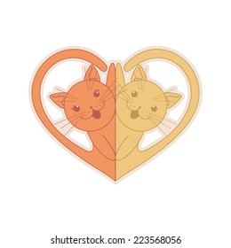 Cute couple of cats forming a heart shape, vector illustration