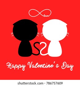 Cute Couple Cats inlove on valentine's day decorated with love infinity on red background.