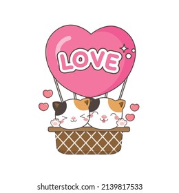 Cute couple cats  in love for Valentine day. Animal cartoon style.