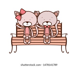 cute couple of cats sitting on park chair