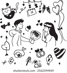 Cute couple celebrate valentine day with valentine element design