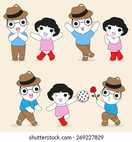 Cute Couple character illustration set