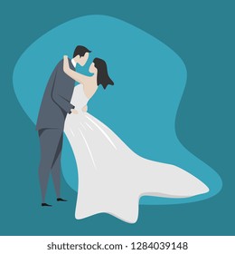 Cute couple character vector illustration. Wedding style romantic dress in love cartoon flat design.