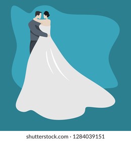 Cute couple character vector illustration. Wedding style romantic dress in love cartoon flat design.