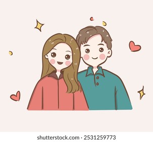 cute couple with a charming and happy expression Illustration. perfect for romantic or playful designs.