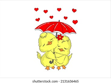 cute couple chick with umbrella