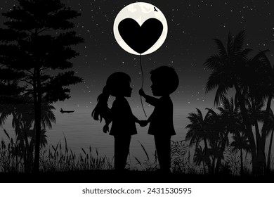 cute couple child silhouette landscape