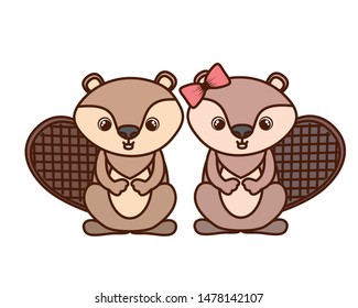 cute couple of chipmunk on white background