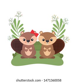 cute couple of chipmunk with wreath