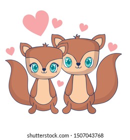 cute couple chipmunks characters vector illustration