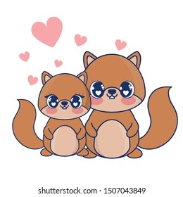 cute couple chipmunks characters vector illustration