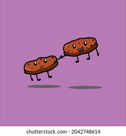 Cute couple cookies doodle cartoon flat illustration