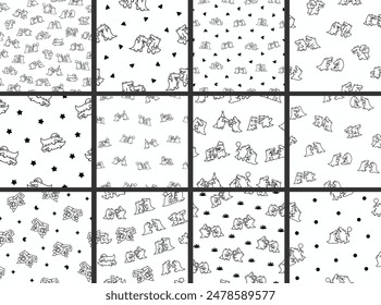 Cute couple crocodile characters. Seamless pattern. Coloring Page. Funny friends alligator cartoon animal. Hand drawn style. Vector drawing. Collection of design ornaments.