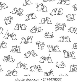Cute couple crocodile characters. Seamless pattern. Coloring Page. Funny friends alligator cartoon animal. Hand drawn style. Vector drawing. Design ornaments.