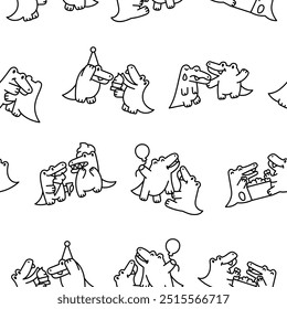 Cute couple crocodile characters. Seamless pattern. Coloring Page. Funny friends alligator cartoon animal. Hand drawn style. Vector drawing. Design ornaments.