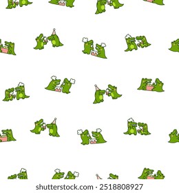 Cute couple crocodile characters. Seamless pattern. Funny friends alligator cartoon animal. Hand drawn style. Vector drawing. Design ornaments.