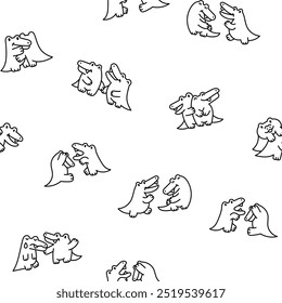 Cute couple crocodile characters. Seamless pattern. Coloring Page. Funny friends alligator cartoon animal. Hand drawn style. Vector drawing. Design ornaments.