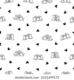 Cute couple crocodile characters. Seamless pattern. Coloring Page. Funny friends alligator cartoon animal. Hand drawn style. Vector drawing. Design ornaments.