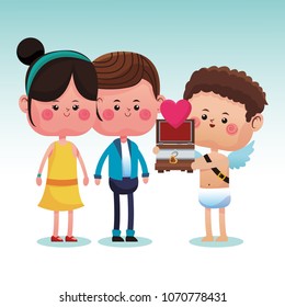 Cute couple with cupid